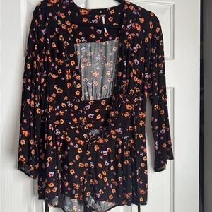 Free People Black Floral Jumpsuit